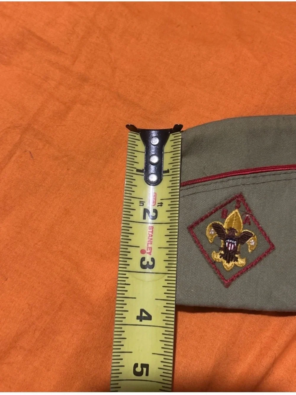 Kids Olive Scout Side Cap with Red Trim and Fleur-de-Lis Patch